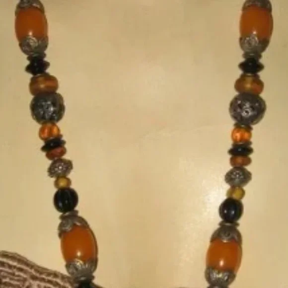 ❤️ROBERT SHIELDS STERLING HEART AMBER ONYX SPIRIT ANIMAL NECKLACE